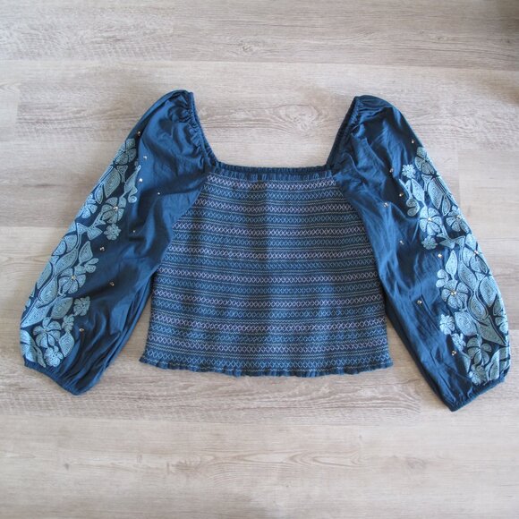 ANTHROPOLOGIE Teal Embroidered Peasant Blouse NWT - Picture 9 of 15